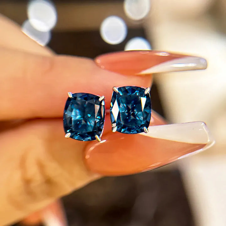 Noble Cushion Cut Montana Blue Sapphire Earrings