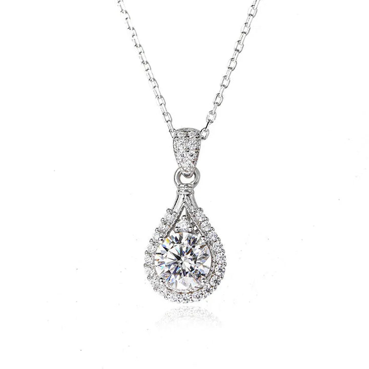 Moissanite Halo Round Cut Pendant Necklace