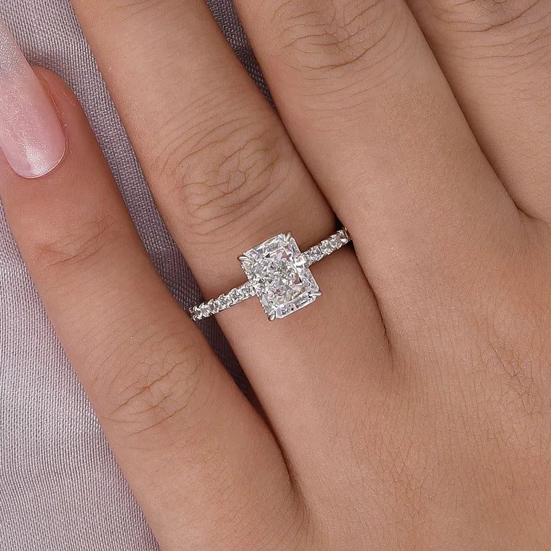 Elegant Sterling Silver Radiant Cut Simulated Diamond Engagement Ring