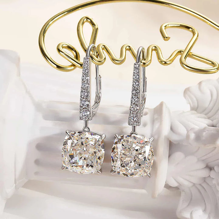 Exquisite Cushion Cut Women's Earrings In Sterling Silver