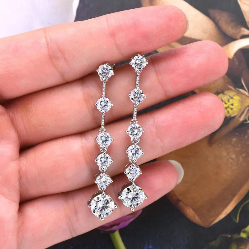 Enchanting Moissanite Round Cut Pendant Earrings In Sterling Silver