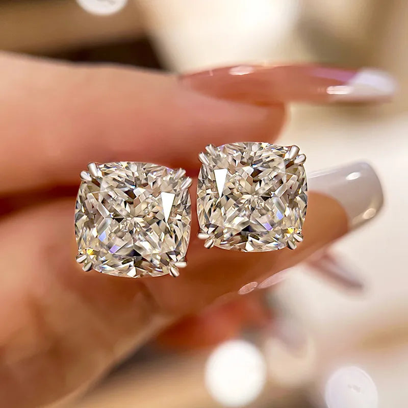 Glittering Crushed Ice Cushion Cut Stud Earrings For Women