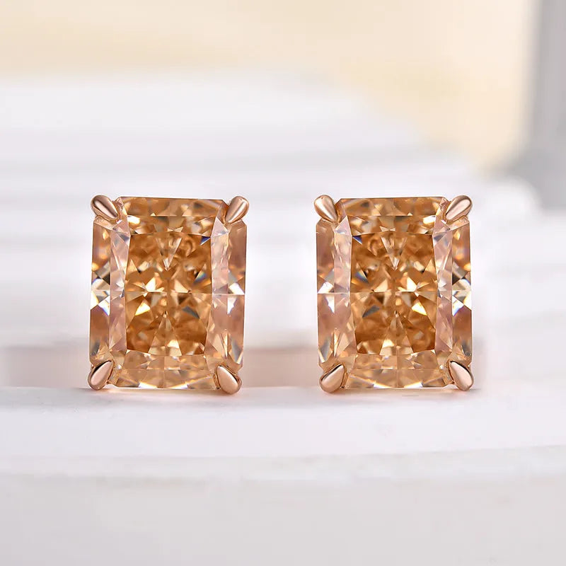 Attractive Rose Gold Champagne Stone Radiant Cut Earrings