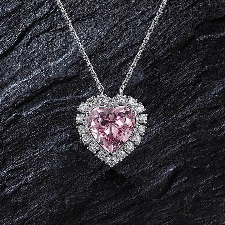 Halo Heart Cut Pink Sapphire Sterling Silver Necklace For Women