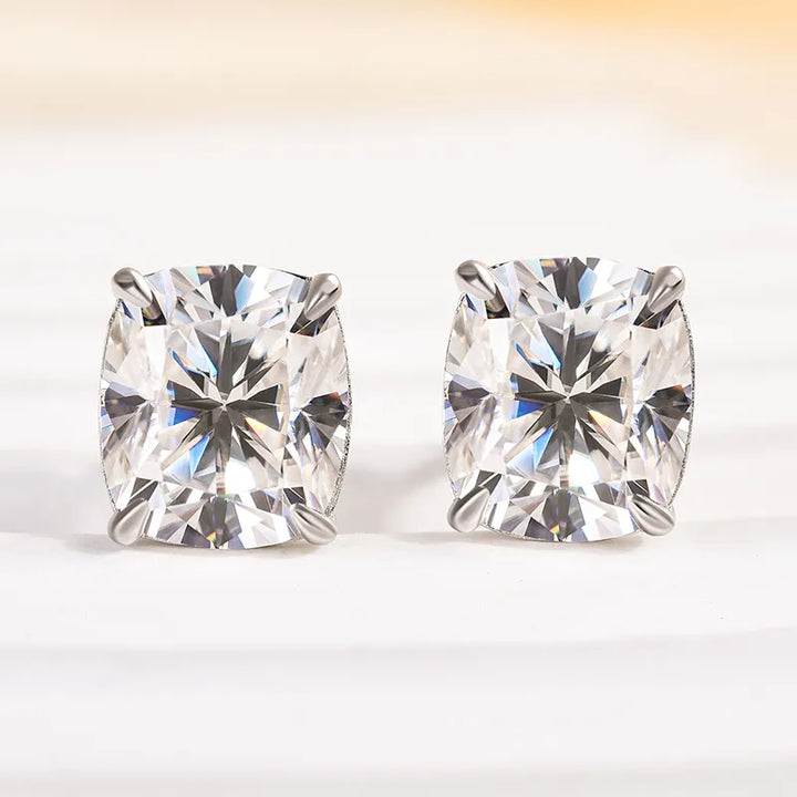 Moissanite Cushion Cut Women's Stud Earrings In Sterling Silver