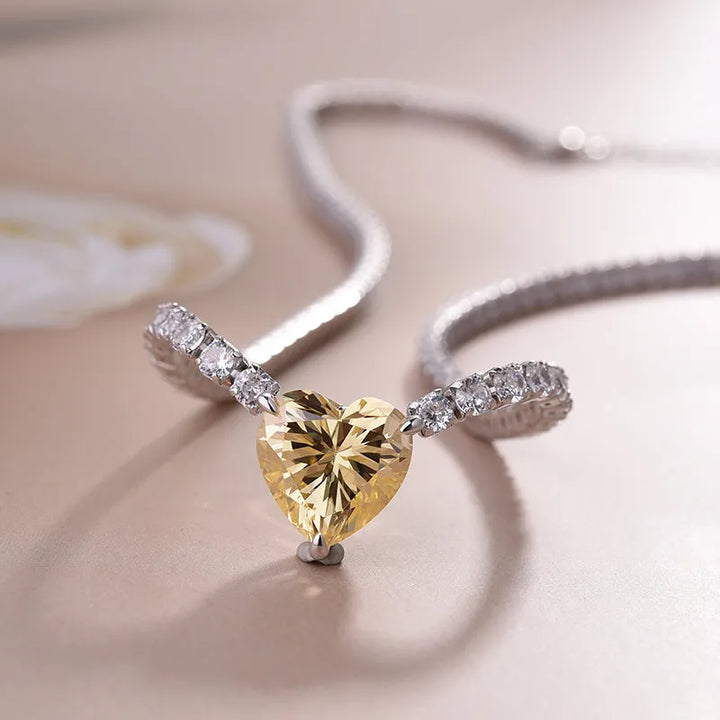 Gorgeous Yellow Sapphire Heart Cut Pendant with Necklace In Sterling Silver