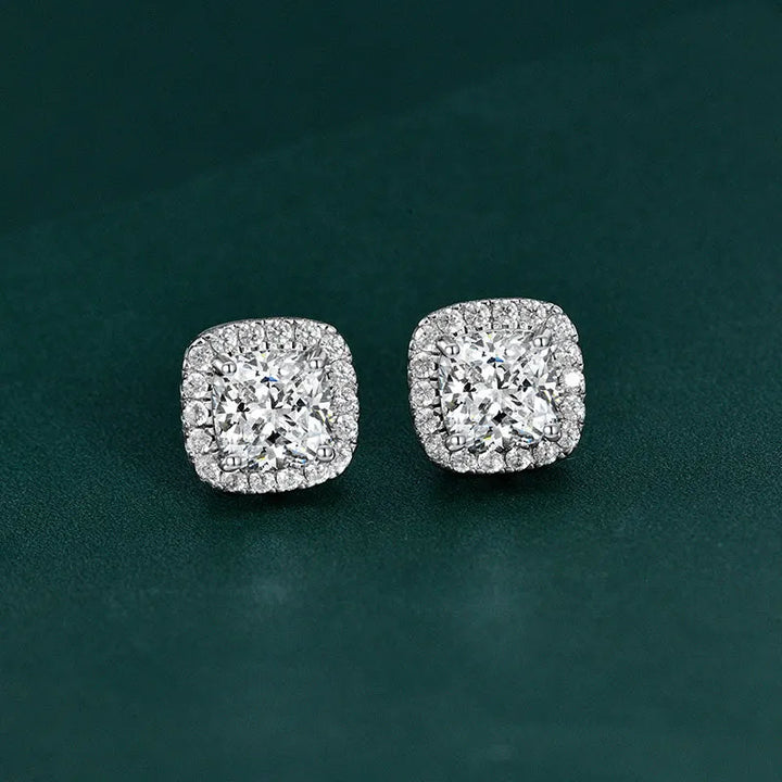 Stunning Halo Cushion Cut Women's Earrings In Sterling Silver