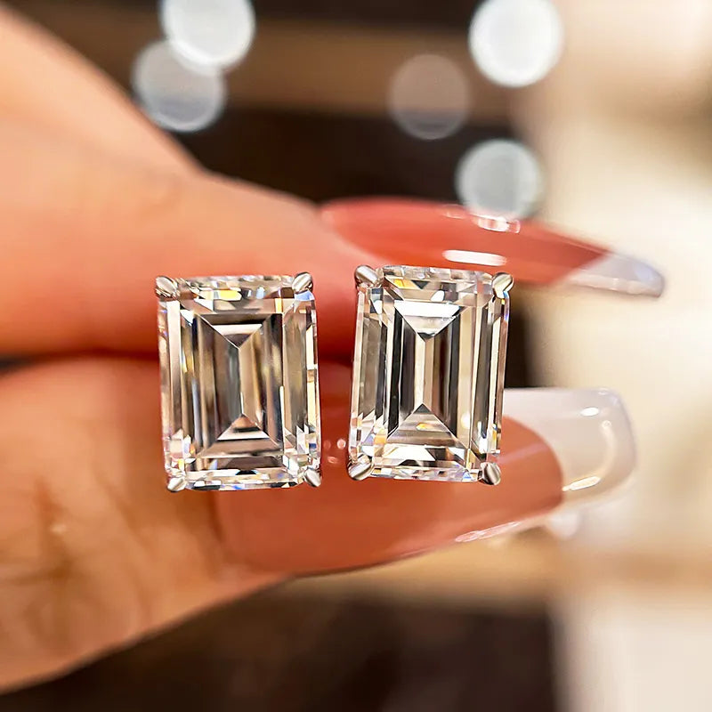 Classic Emerald Cut Women's Stud Earrings In Sterling Silver