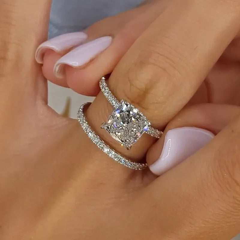 Stunning 3.0 Carat Cushion Cut Bridal Wedding Ring Set