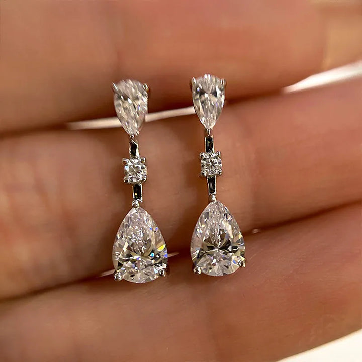 Elegant Pear Cut Women's Earrings In Sterling Silver