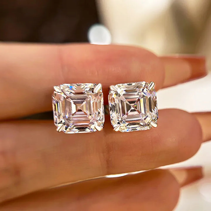 Classic Asscher Cut Women's Stud Earrings In Sterling Silver