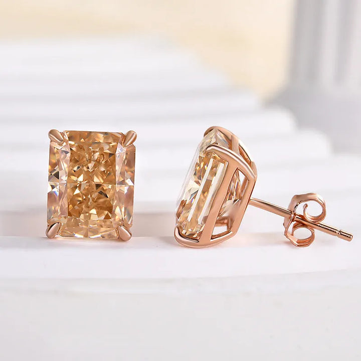 Attractive Rose Gold Champagne Stone Radiant Cut Earrings