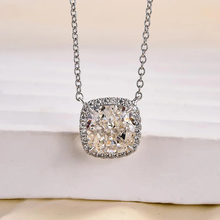 Elegant Halo Cushion Cut Pendant Necklace