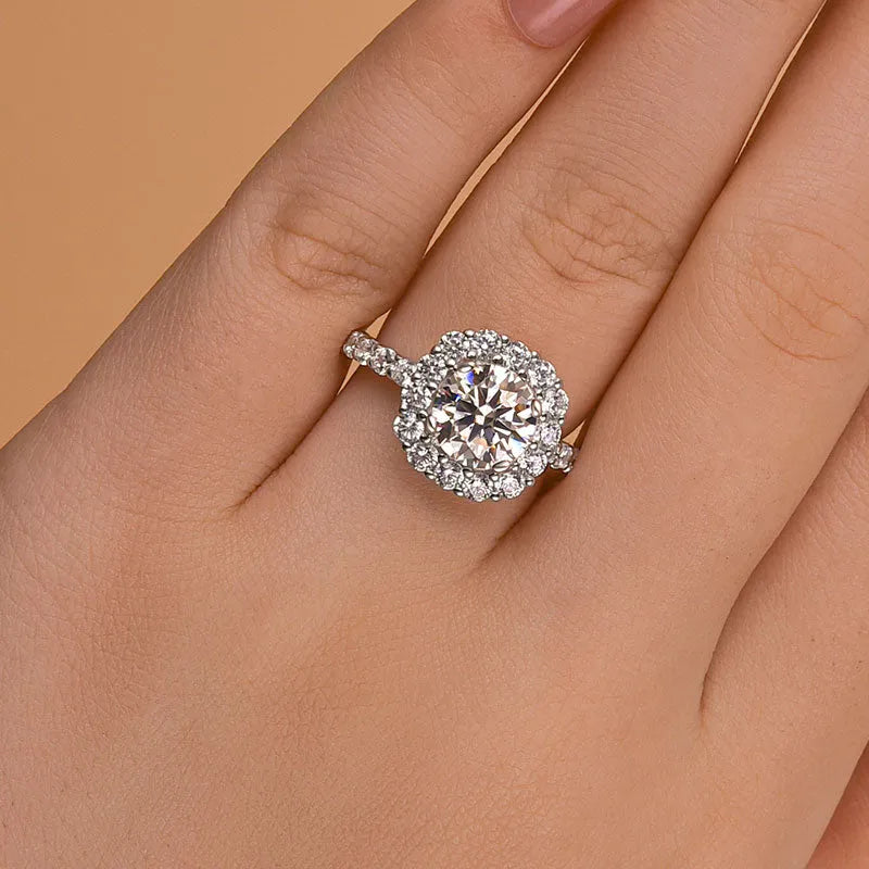 Classic Moissanite 2.0 Carat Halo Round Cut Promise Ring