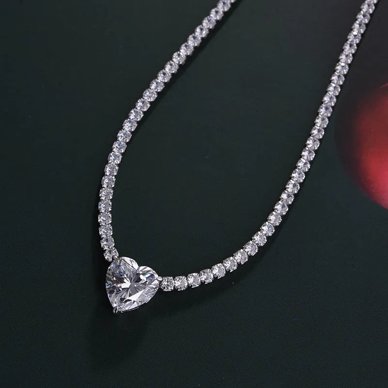 Elegant Heart Cut Sona Simulated Diamond Pendant with Necklace In Sterling Silver