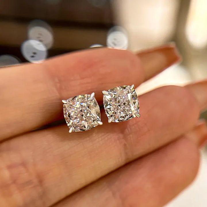 3.0 Carat Cushion Cut Sterling Silver Women's Stud Earrings