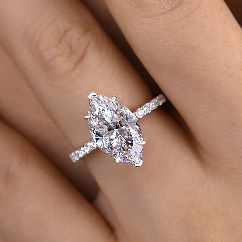 Exclusive Marquise Cut Engagement Ring In Sterling Silver