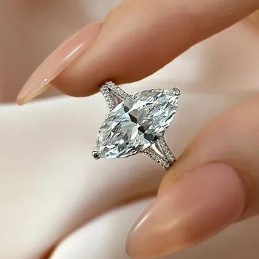 Exquisite Split Shank Marquise Cut Engagement Ring