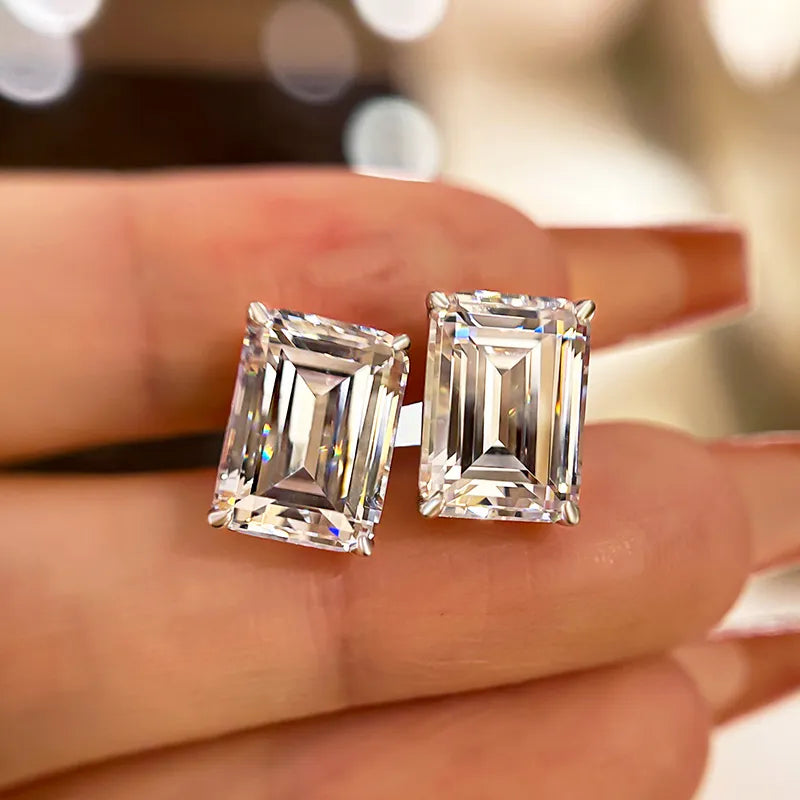 Classic Emerald Cut Women's Stud Earrings In Sterling Silver