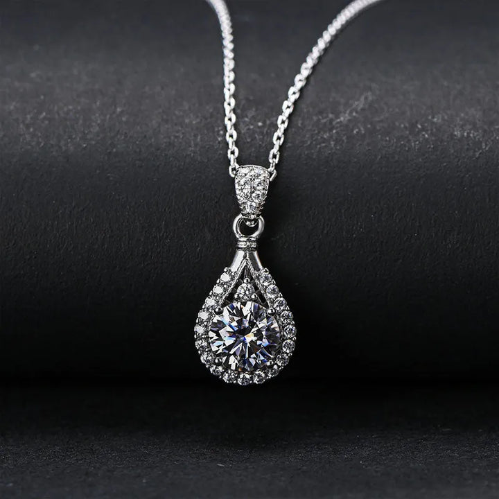 Moissanite Halo Round Cut Pendant Necklace