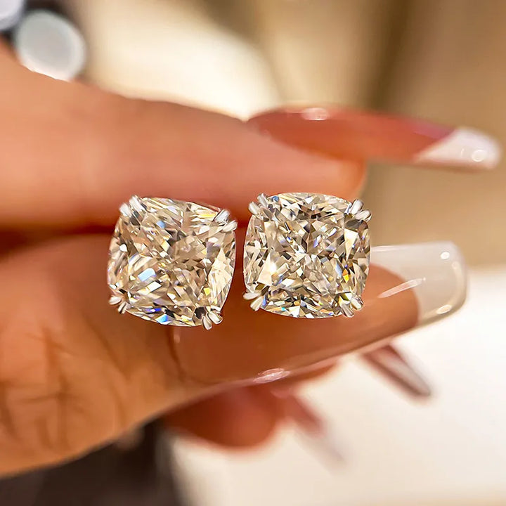 Glittering Crushed Ice Cushion Cut Stud Earrings For Women