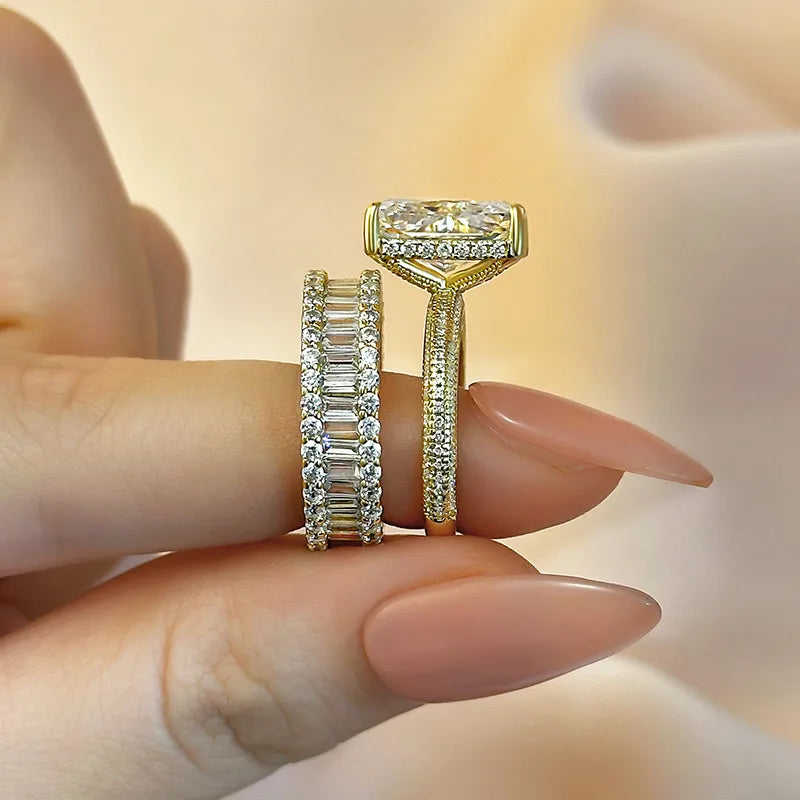 Elongated Radiant Cut Wedding Set