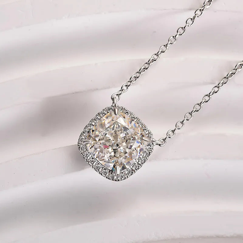 Elegant Halo Cushion Cut Pendant Necklace