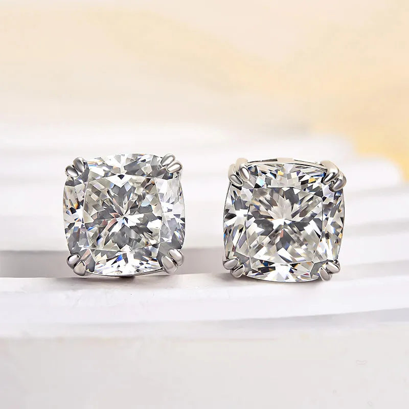 Glittering Crushed Ice Cushion Cut Stud Earrings For Women