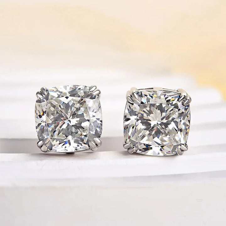 Glittering Crushed Ice Cushion Cut Stud Earrings For Women