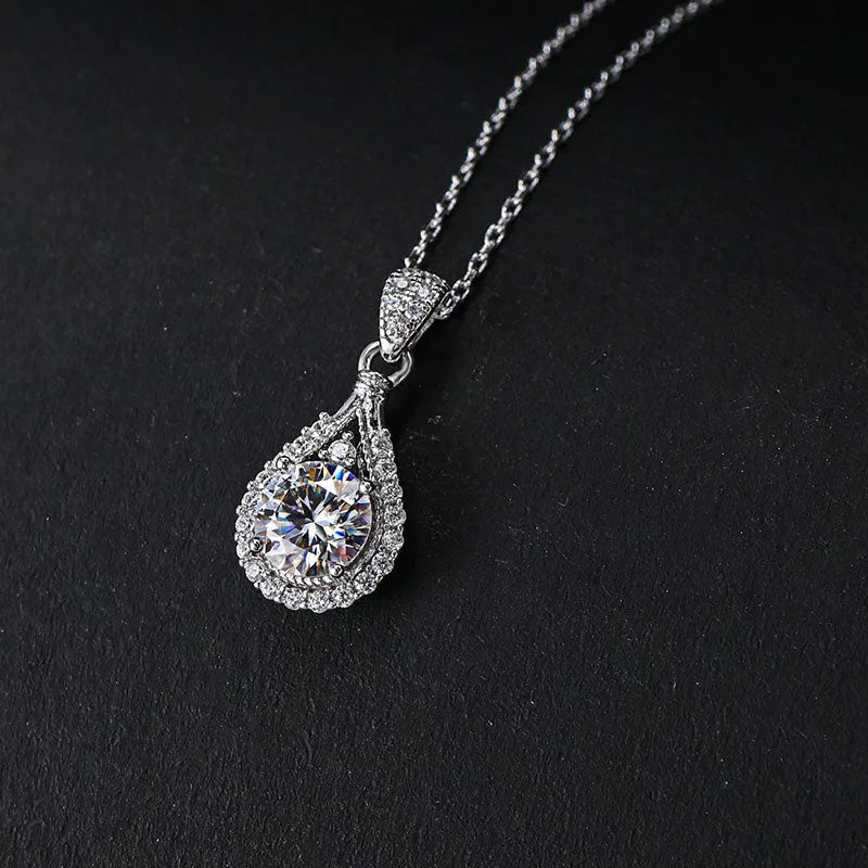 Moissanite Halo Round Cut Pendant Necklace