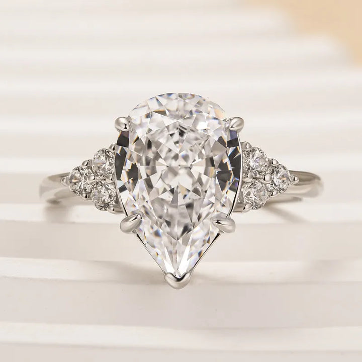 Pear Cut Sona Simulated Diamonds Engagement Ring In Sterling Silver