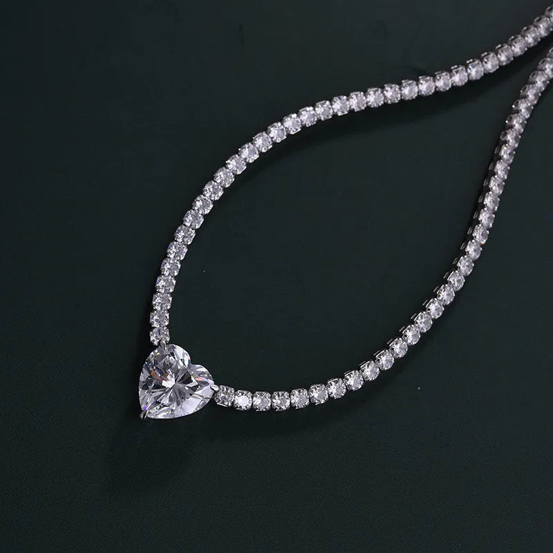 Elegant Heart Cut Sona Simulated Diamond Pendant with Necklace In Sterling Silver