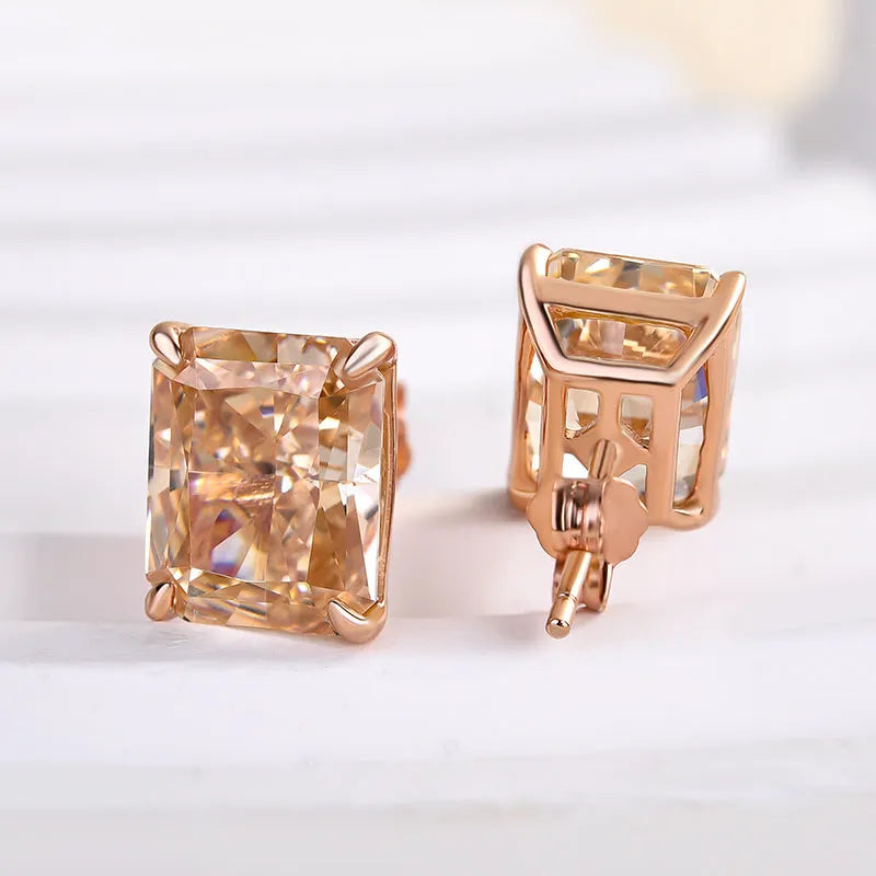 Attractive Rose Gold Champagne Stone Radiant Cut Earrings