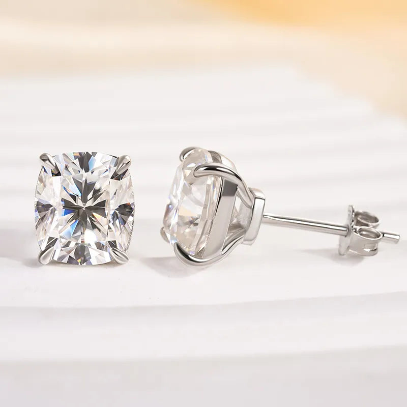 Moissanite Cushion Cut Women's Stud Earrings In Sterling Silver