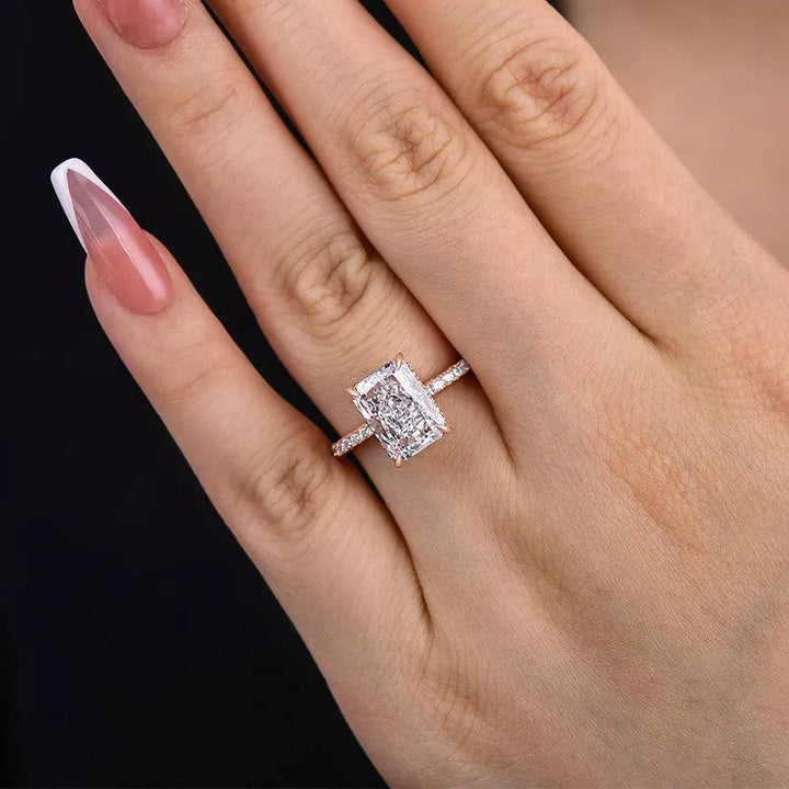 Elegant Radiant Cut Engagement Ring For Women In Sterling Silver