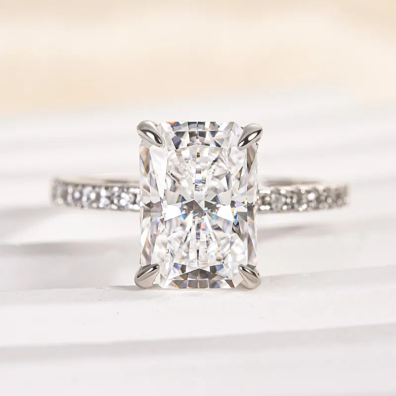 Moissanite 3.5 Carat Radiant Cut Engagement Ring In Sterling Silver