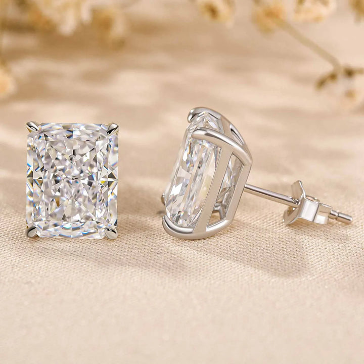 Classic Radiant Cut Women's Stud Earrings In Sterling Silver