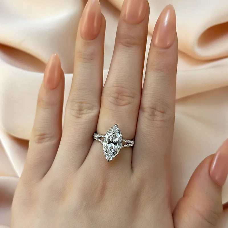 Exquisite Split Shank Marquise Cut Engagement Ring