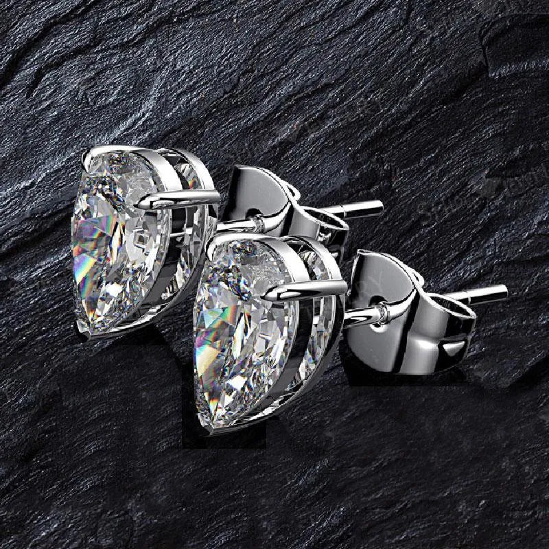 Sterling Silver Created White Sapphire Pear Cut Women's Stud Earrings