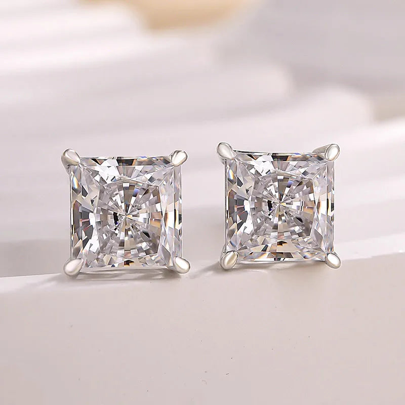 Square Princess Cut Sona Simulated Diamond Stud Earrings In Sterling Silver