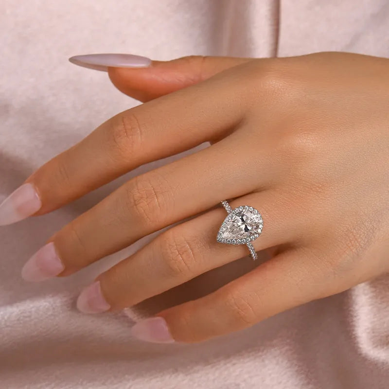 Moissanite Halo 3.0 Carat Pear Cut Engagement Ring