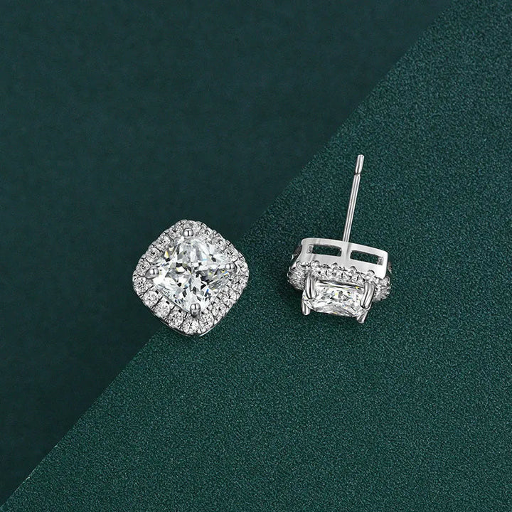 Stunning Halo Cushion Cut Women's Earrings In Sterling Silver