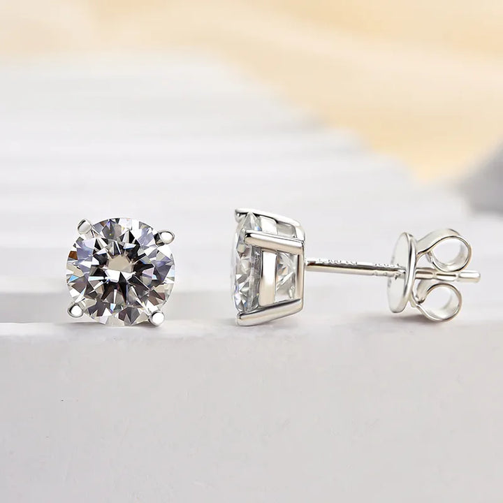 Moissanite Round Cut Stud Earrings In Sterling Silver