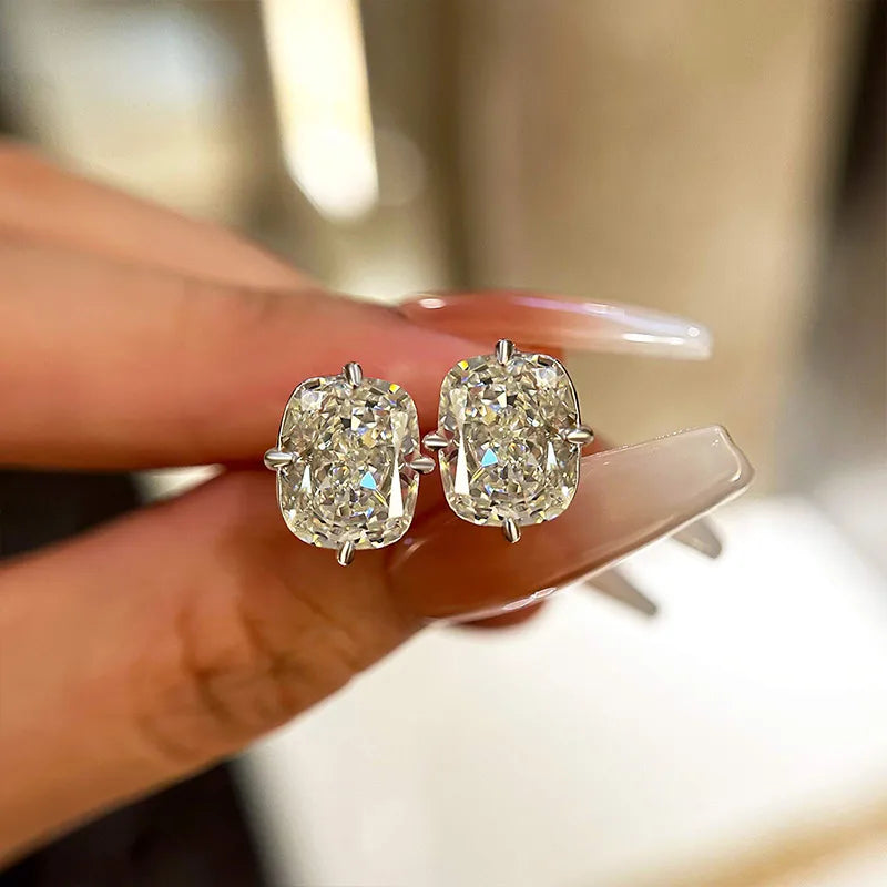 Vintage Cushion Cut Women's Stud Earrings In Sterling Silver