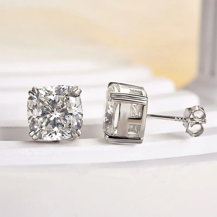 Glittering Crushed Ice Cushion Cut Stud Earrings For Women