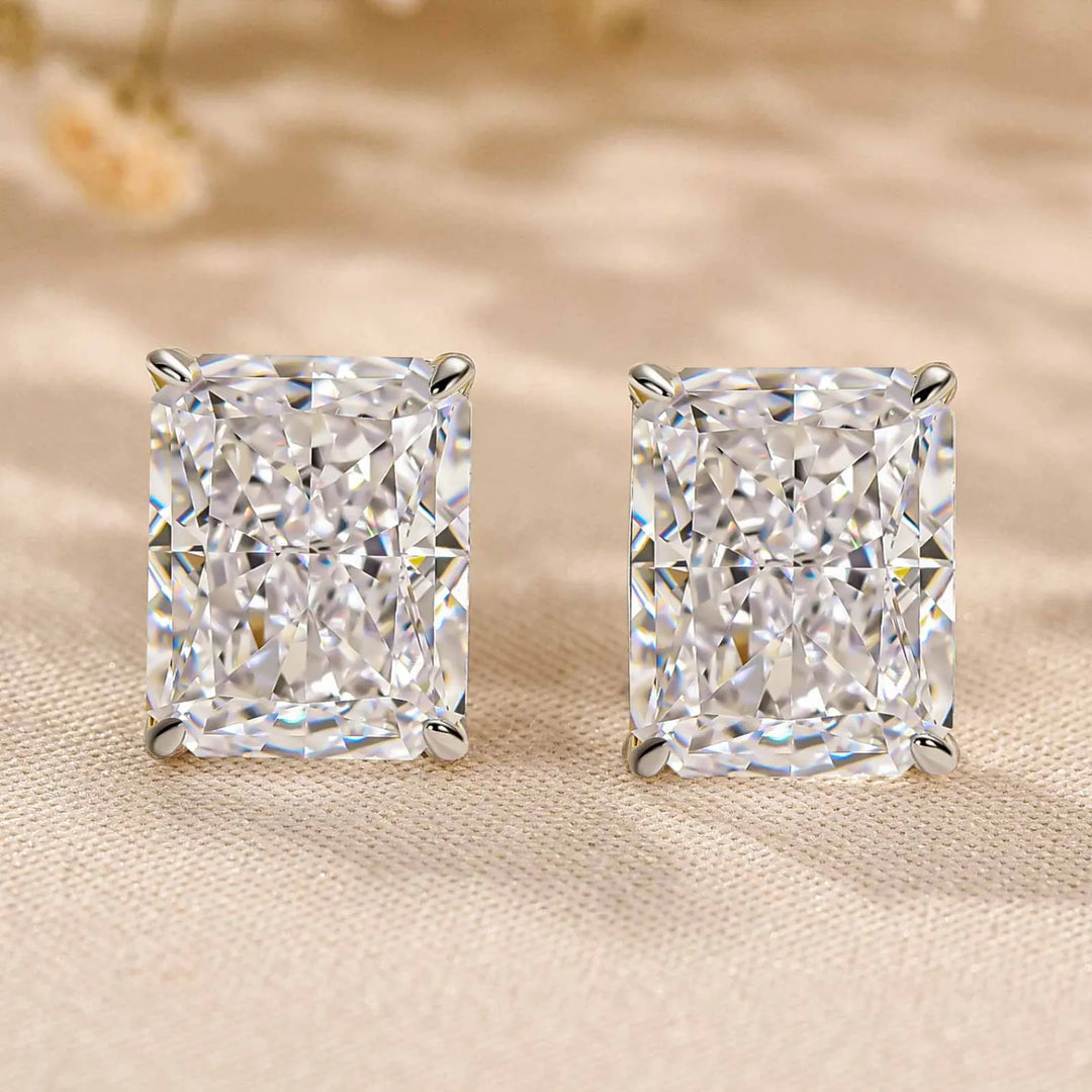 Classic Radiant Cut Women's Stud Earrings In Sterling Silver