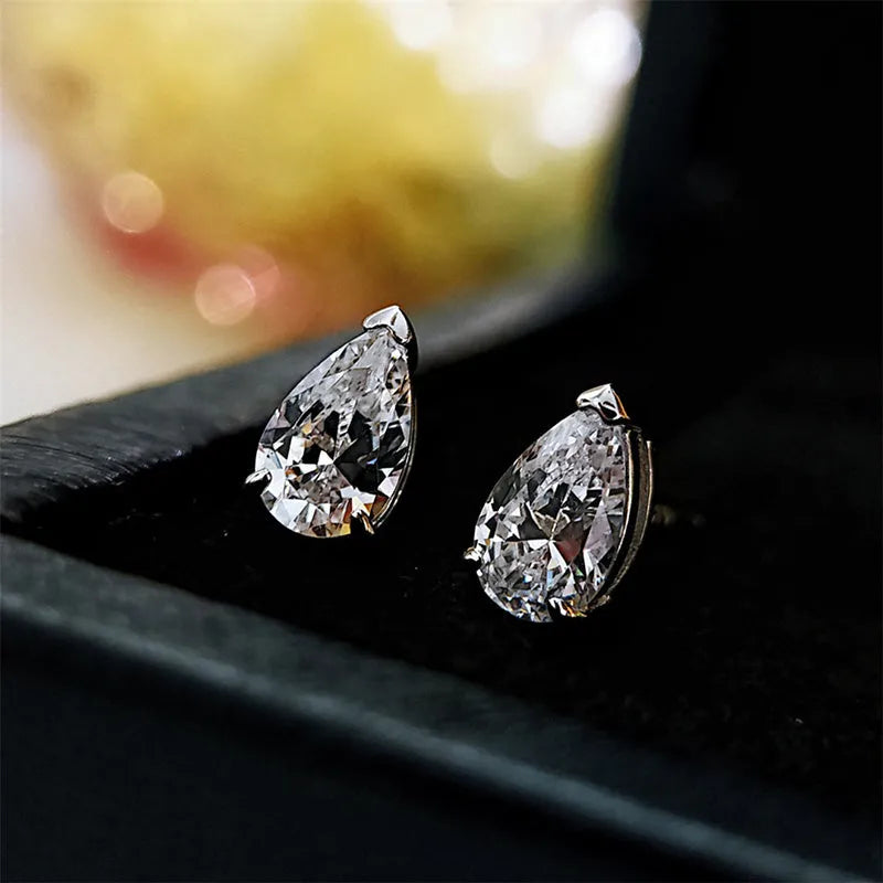 Sterling Silver Created White Sapphire Pear Cut Women's Stud Earrings