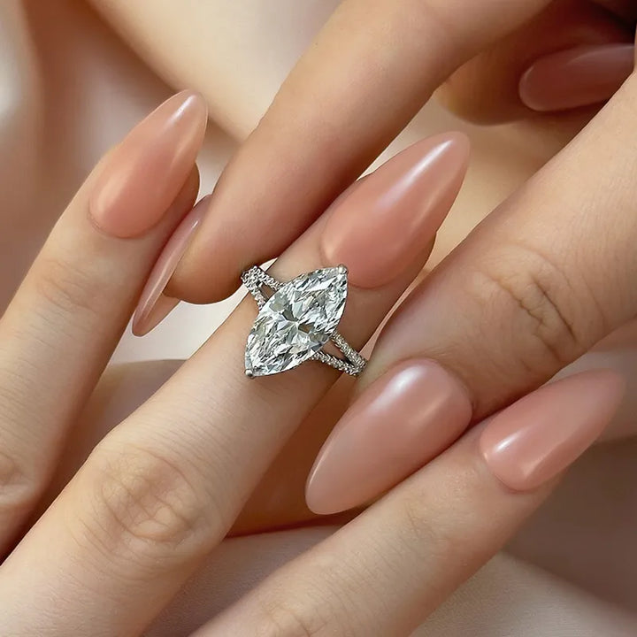 Exquisite Split Shank Marquise Cut Engagement Ring