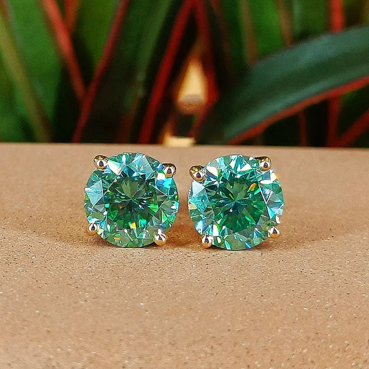 Stunning Yellow Gold Round Cut Paraiba Tourmaline Earrings In Sterling Silver