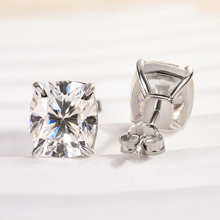 Moissanite Cushion Cut Women's Stud Earrings In Sterling Silver